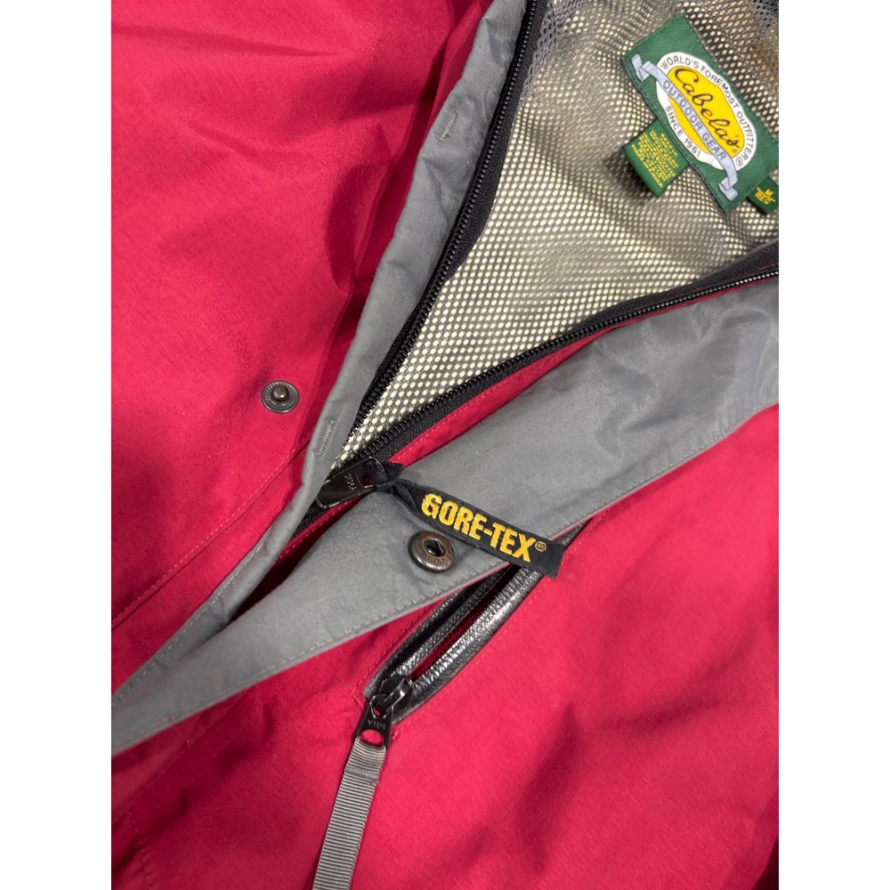 Cabelas Gore-Tex Rain Jacket Mens Medium Red Grey Hooded Waterproof Parka‎ Coat - Picture 3 of 6
